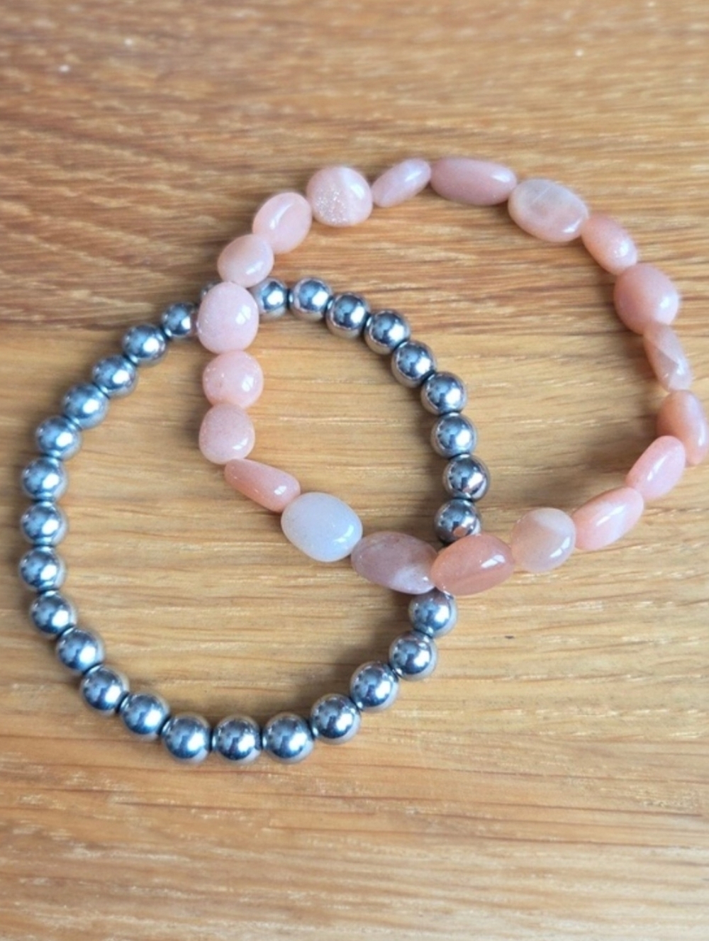 Sunstone & Hematite Beaded Stretch Bracelet Set | Handmade